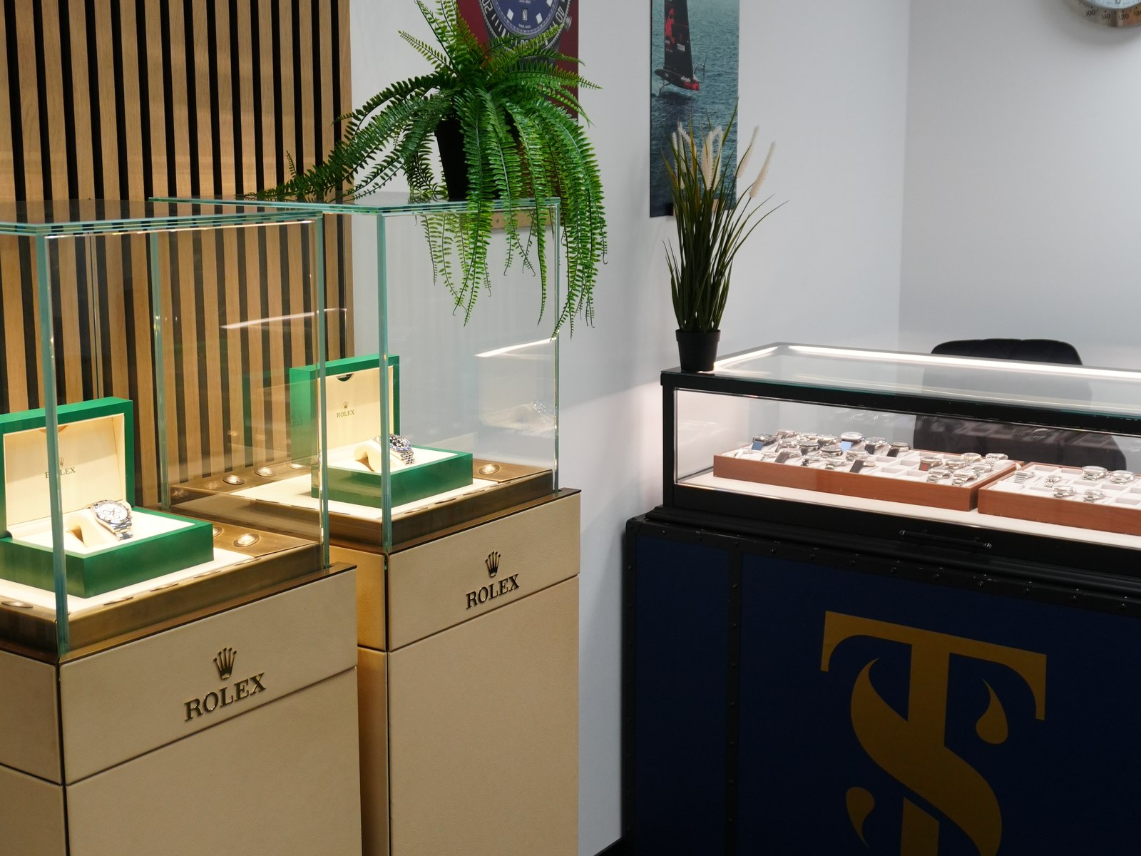 Rolex display plinths in the showroom